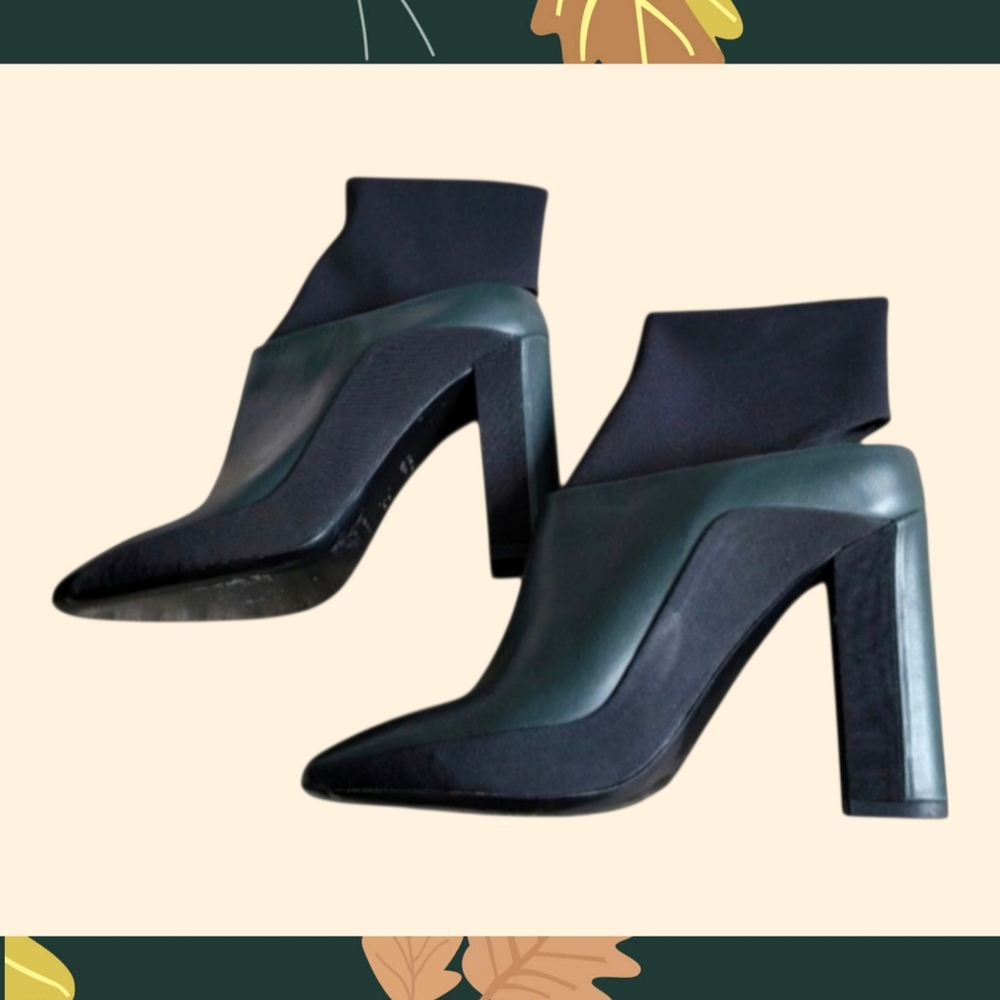 VIA SPIGA Womens 6.5 Black and Green Leather Ankle Boots
